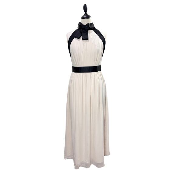 kate spade Dresses & Skirts - Kate Spade Size 6 Chiffon Bow Dress 100% Silk Midi Cream Black Halter Neck